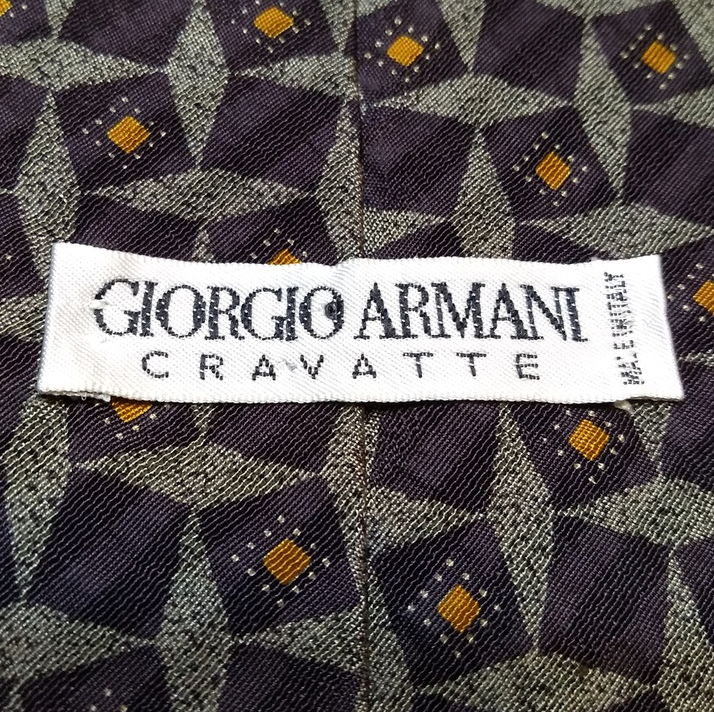 Giorgio Armani Tie; Purple, Blue, Gold Diamond Pattern; 100% Silk, Made … - Picture 3 of 9